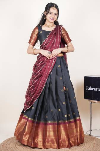 Black woven art silk lehenga choli