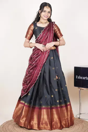 Black woven art silk lehenga choli