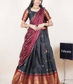 Black woven art silk lehenga choli