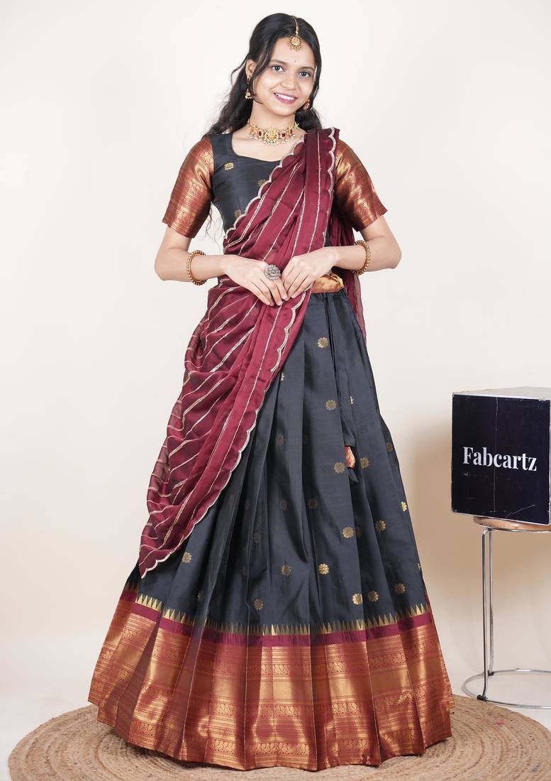 Black woven art silk lehenga choli