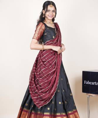 Black woven art silk lehenga choli 3