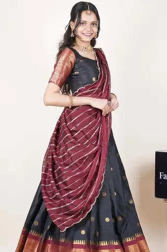 Black woven art silk lehenga choli