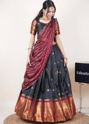 Black woven art silk lehenga choli 4