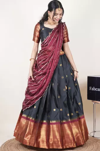 Black woven art silk lehenga choli
