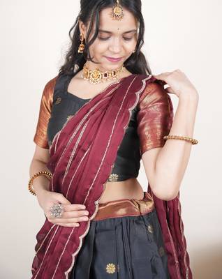 Black woven art silk lehenga choli 5