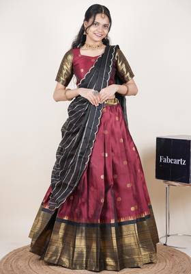 Maroon woven art silk lehenga choli 1
