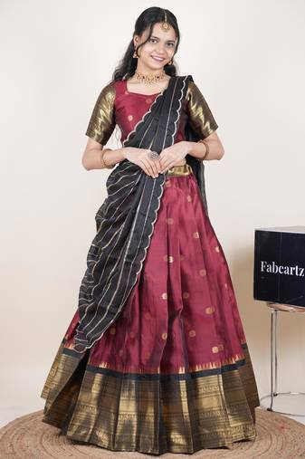 Maroon woven art silk lehenga choli