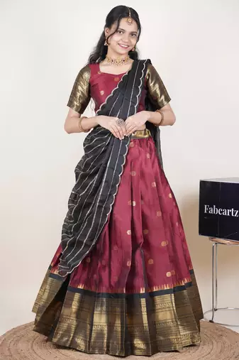 Maroon woven art silk lehenga choli