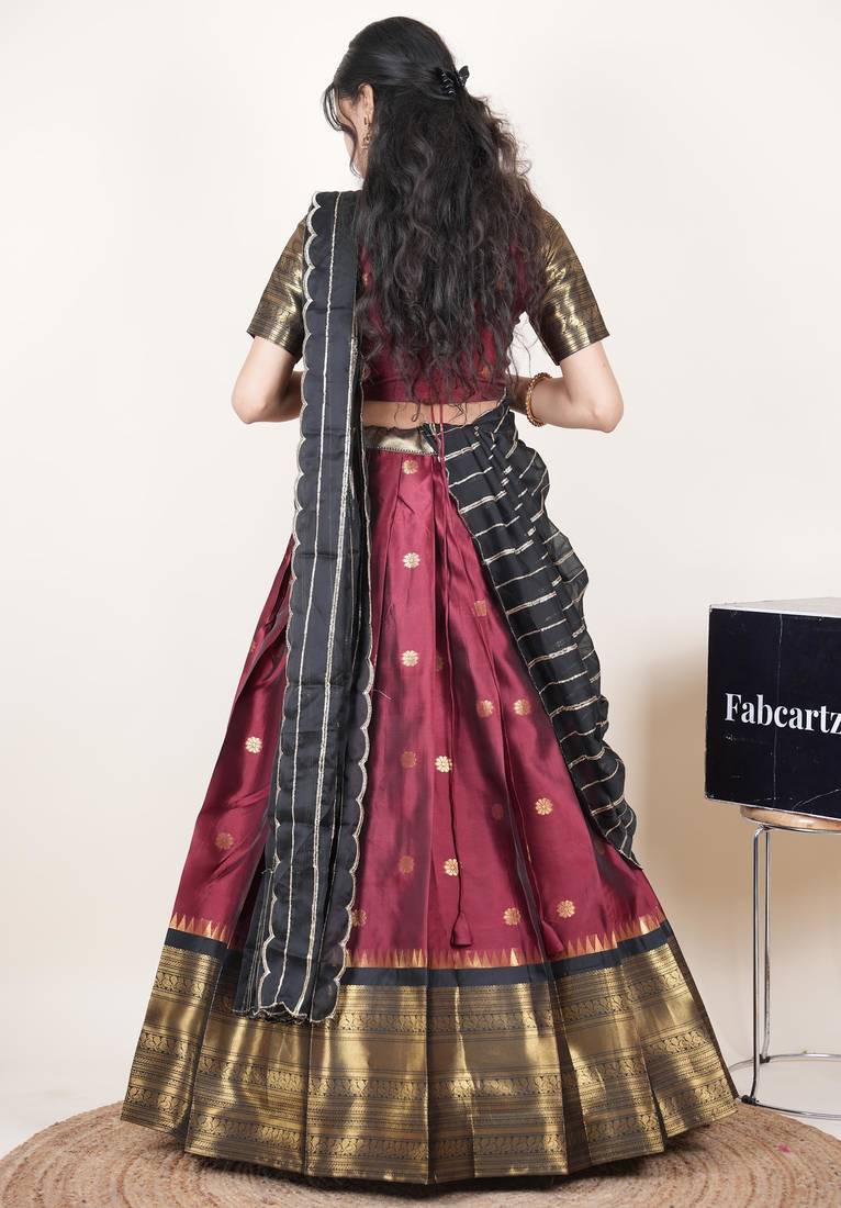 Maroon woven art silk lehenga choli