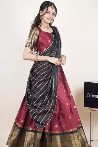 Maroon woven art silk lehenga choli