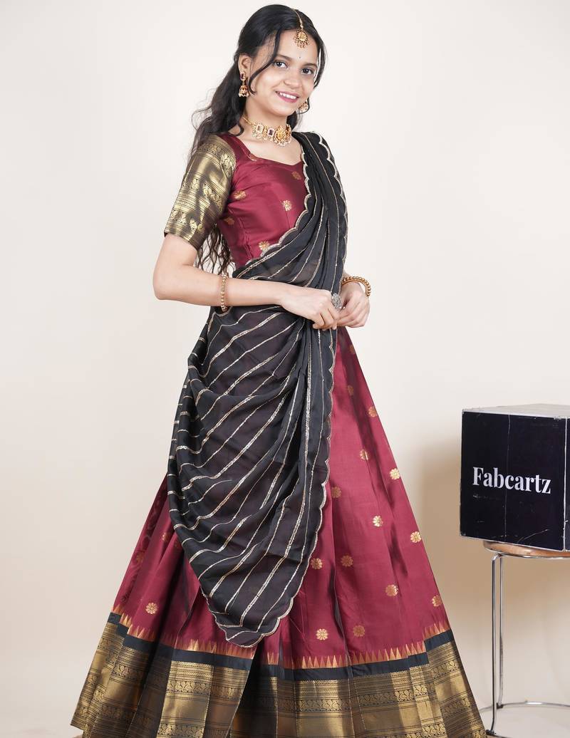 Maroon woven art silk lehenga choli