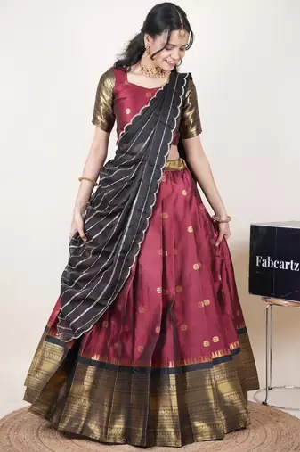 Maroon woven art silk lehenga choli