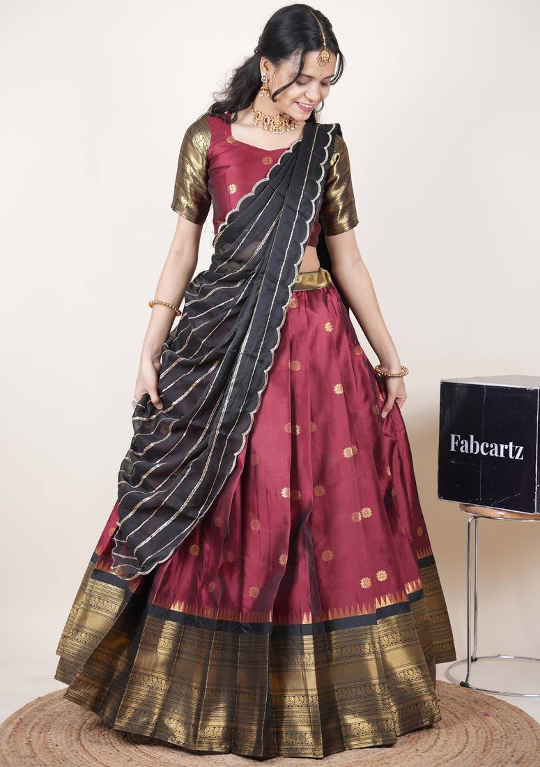Maroon woven art silk lehenga choli