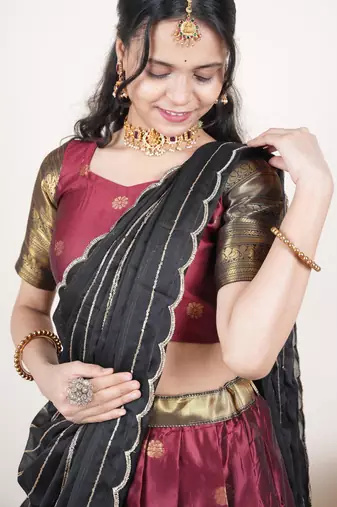 Maroon woven art silk lehenga choli