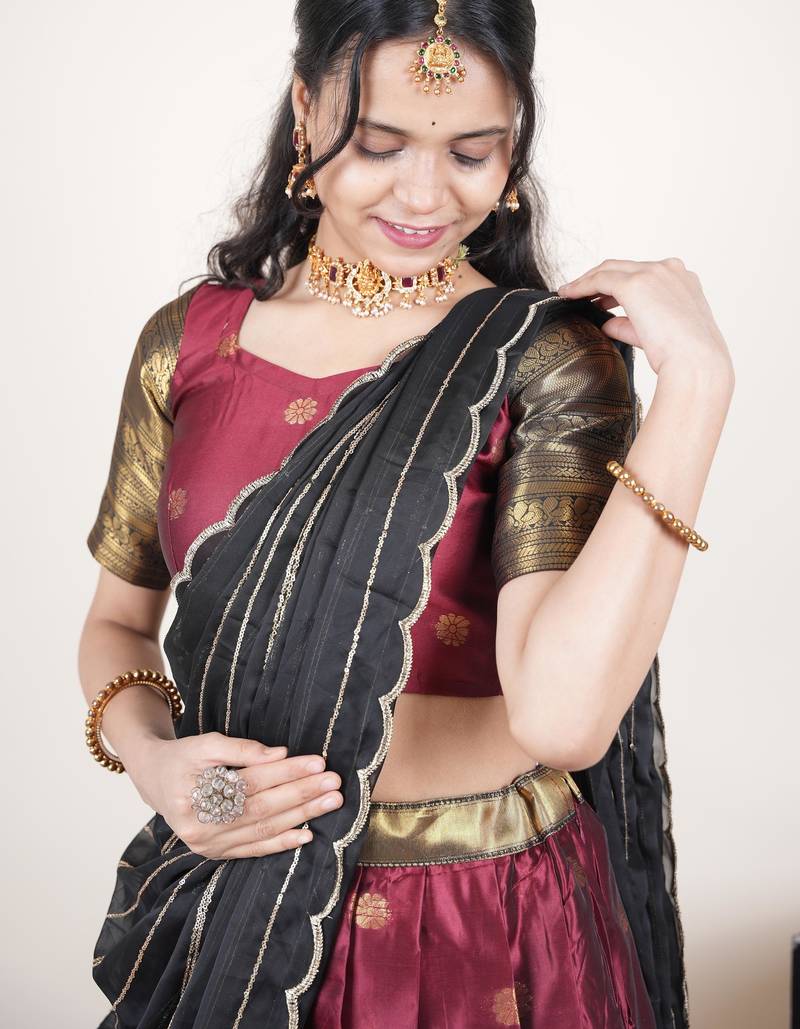 Maroon woven art silk lehenga choli