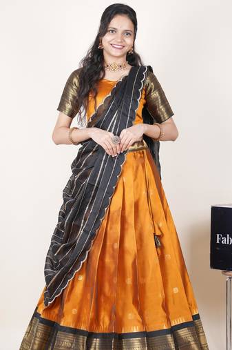 Mustard woven art silk lehenga choli