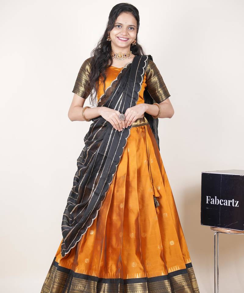 Mustard woven art silk lehenga choli