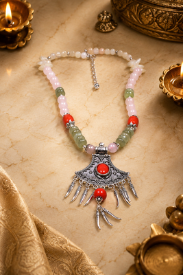 Assorted beads necklace with german silver pendant 1