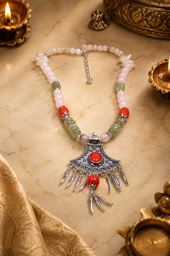 Assorted beads necklace with german silver pendant
