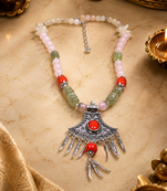 Assorted beads necklace with german silver pendant