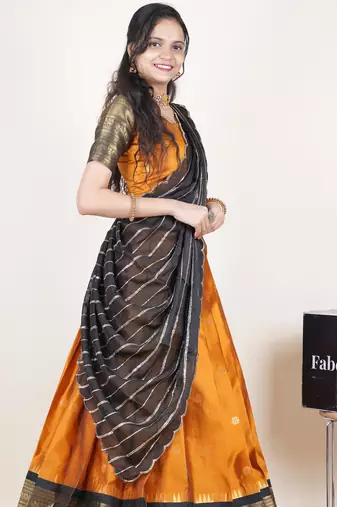 Mustard woven art silk lehenga choli