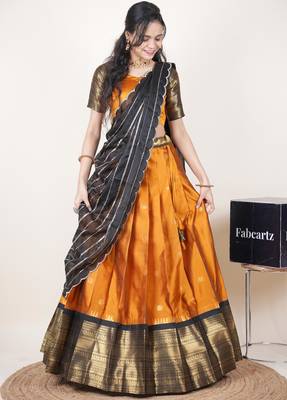 Mustard woven art silk lehenga choli 4