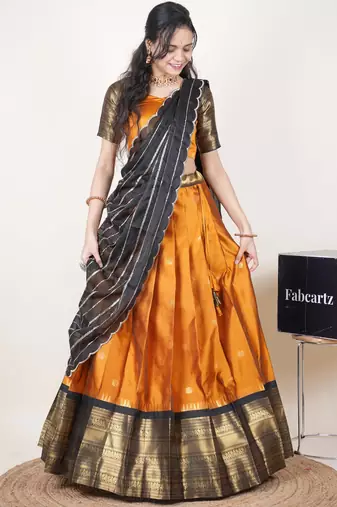 Mustard woven art silk lehenga choli