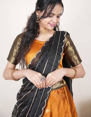 Mustard woven art silk lehenga choli 5