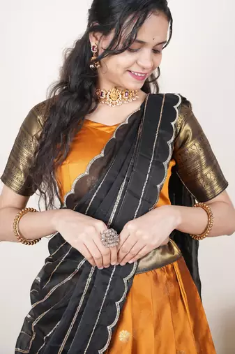Mustard woven art silk lehenga choli