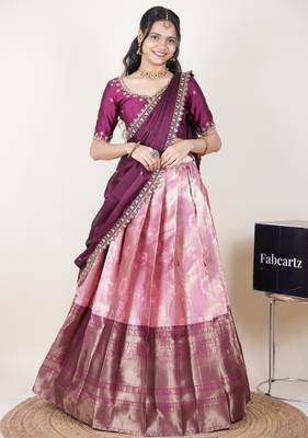 Pink woven art silk lehenga choli 1
