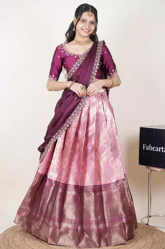 Pink woven art silk lehenga choli