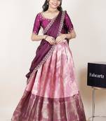Pink woven art silk lehenga choli