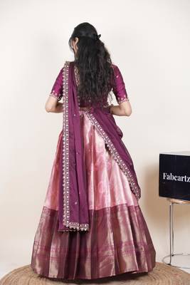 Pink woven art silk lehenga choli 2