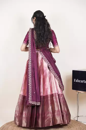 Pink woven art silk lehenga choli