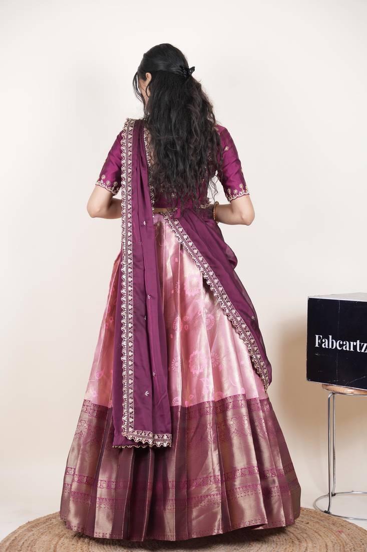 Pink woven art silk lehenga choli