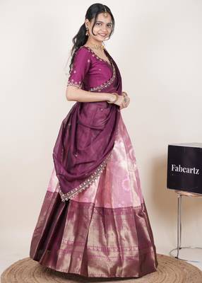 Pink woven art silk lehenga choli 3