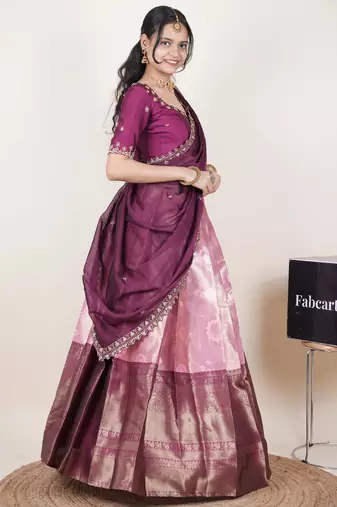 Pink woven art silk lehenga choli