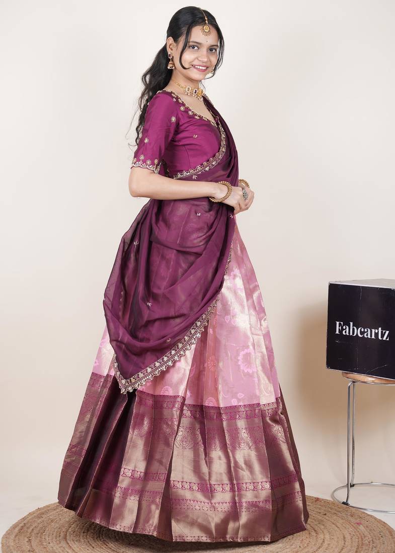 Pink woven art silk lehenga choli