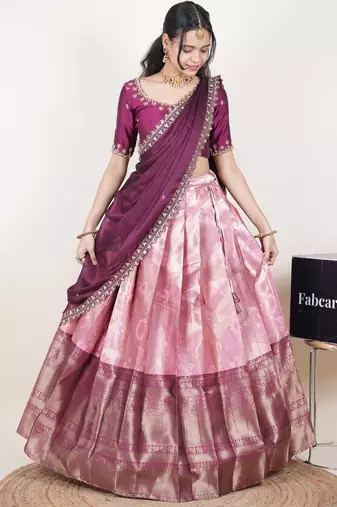 Pink woven art silk lehenga choli