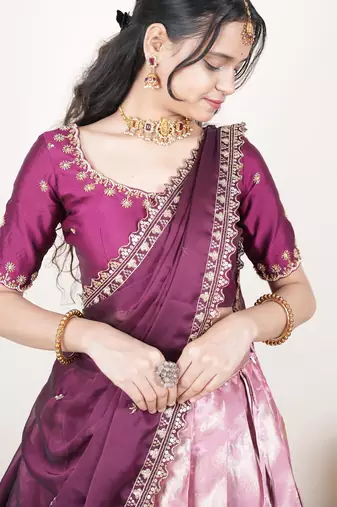 Pink woven art silk lehenga choli