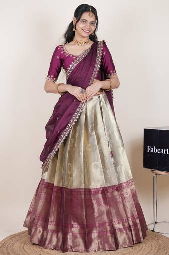 Cream woven art silk lehenga choli