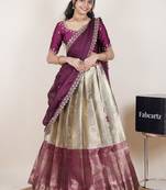 Cream woven art silk lehenga choli