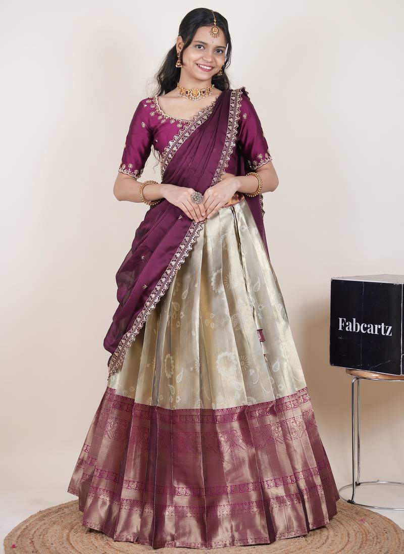 Cream woven art silk lehenga choli