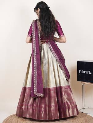 Cream woven art silk lehenga choli 2