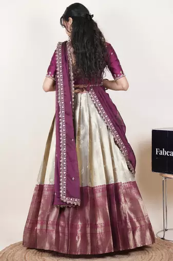 Cream woven art silk lehenga choli