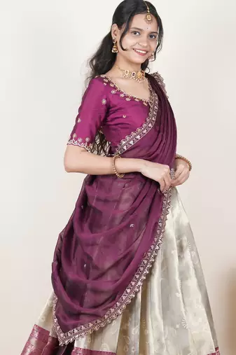 Cream woven art silk lehenga choli