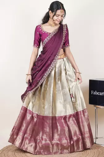 Cream woven art silk lehenga choli