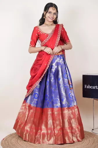 Blue woven art silk lehenga choli