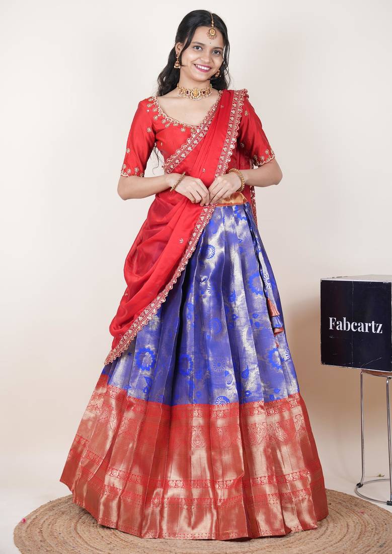 Blue woven art silk lehenga choli