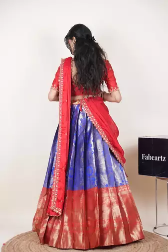 Blue woven art silk lehenga choli